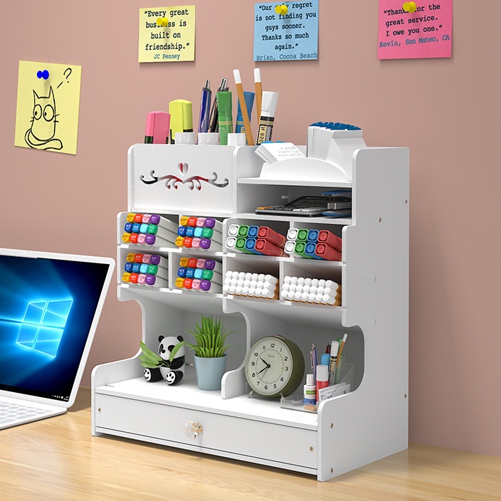 Hộp đựng bút NHIỀU NGĂN kệ bút văn phòng đa năng HB16 bằng ván gỗ SMARTBOARD cao cấp màu trắng sang trọng