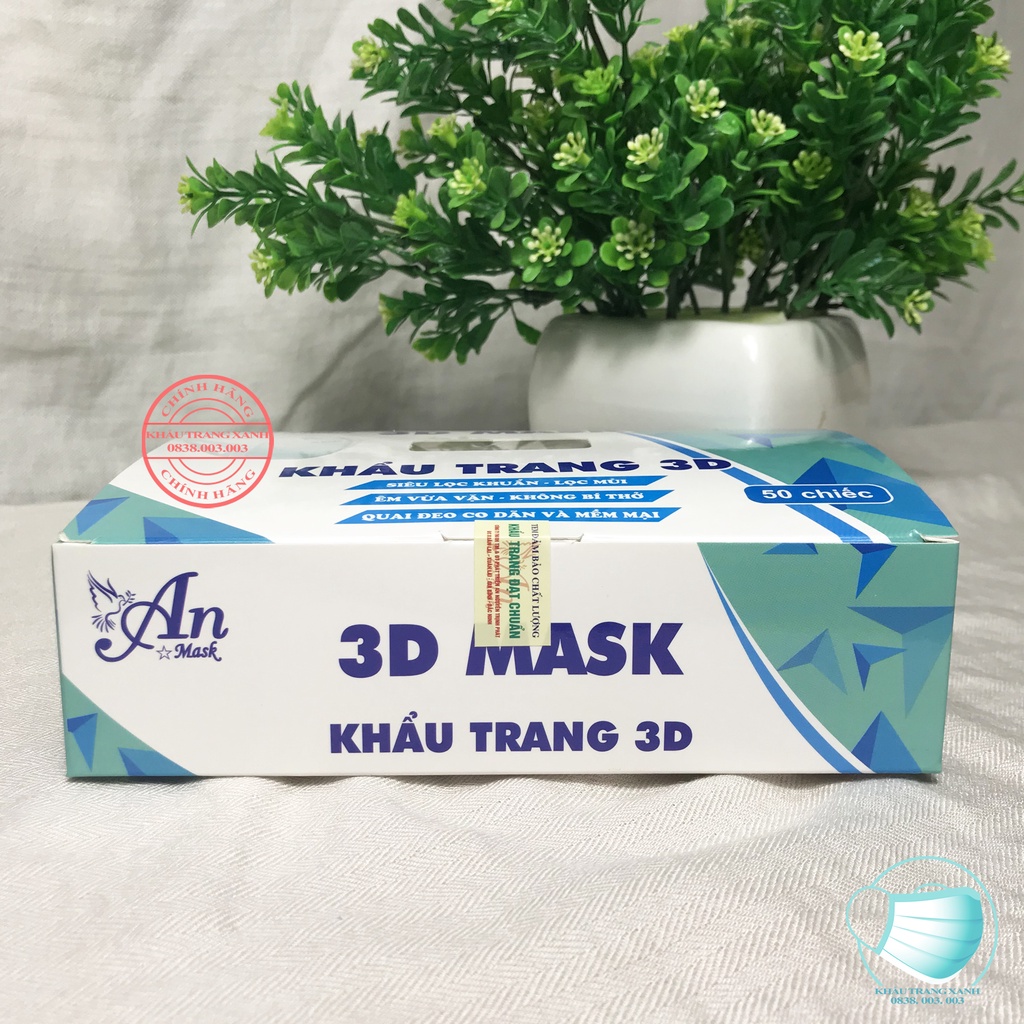 [ Hộp 50 Chiếc ] Khẩu trang y tế 3D AN MASK Công Nghệ dập Nhật Bản phom ôm Sát Mặt và quai mềm - khautrangxanh