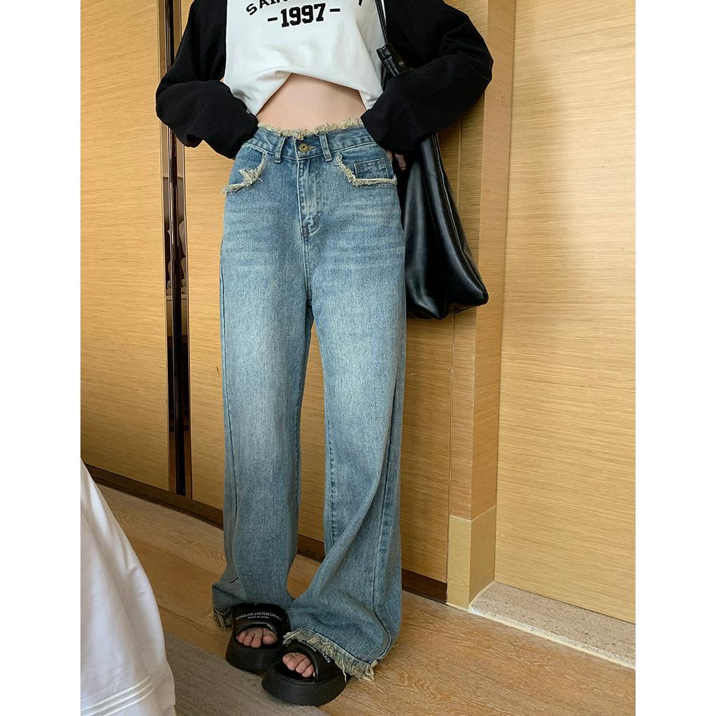 「 WELOVE1 」Quần Jean Dài Eo Cao Ống Suông Thiết Kế Giản Dị Phong Cách Retro Mùa Hè Mới Dành Cho Nữ