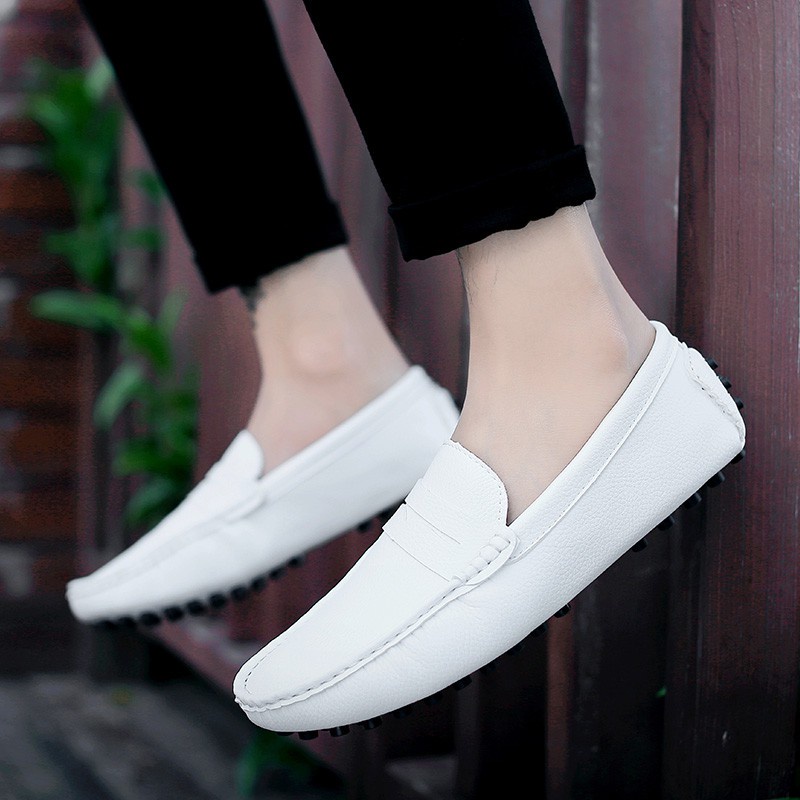 Giày Lười Chất Liệu Bằng Da Màu Trắng size Lớn 45 46 47 48 Dành Cho Nam Giày Thể Thao Thiết Kế Đơn Giản Thời Trang Trẻ Trung