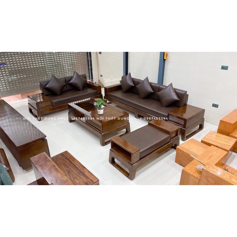 HÀNG CHÍNH HÃNG  Ảnh thật sofa 2 văng chân quỳ gỗ sồi nga sang trọng màu óc chó, màu cánh gián, màu gỗ tự nhiên