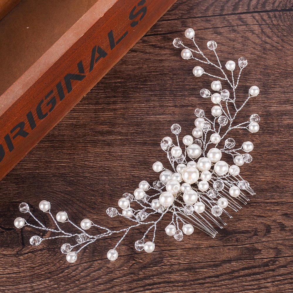 Cài tóc hình chiếc lá đính ngọc trai giả thanh lịch cho cô dâu