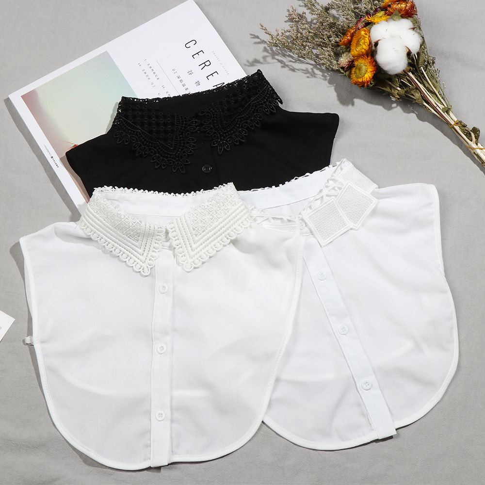 Cổ áo sơ mi giả thêu ren màu trắng đen phong cách cổ điển thời trang cho nam và nữ