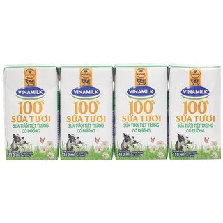 Lốc 4 hộp sữa tươi có đường Vinamilk 100% 110ml