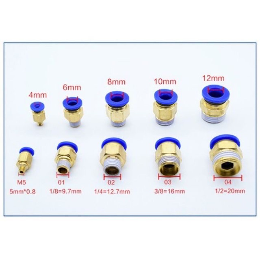 Đầu nối nhanh các loại ren và đầu cắm ống 4-6-8-10-12, CÚT NỐI HƠI KHÍ NÉN, ĐẦU NỐI HƠI KHÍ