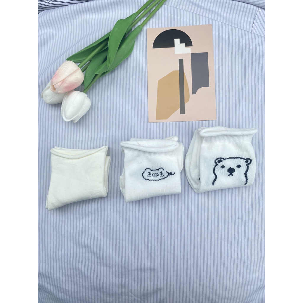 Tất trắng Muzinu vớ cổ cao in hình động vật siêu ngộ nghĩnh cute TN220