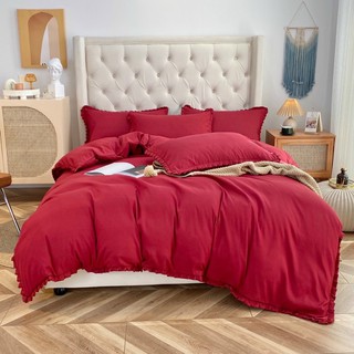 Bộ chăn ga cotton tici chăn viền bèo