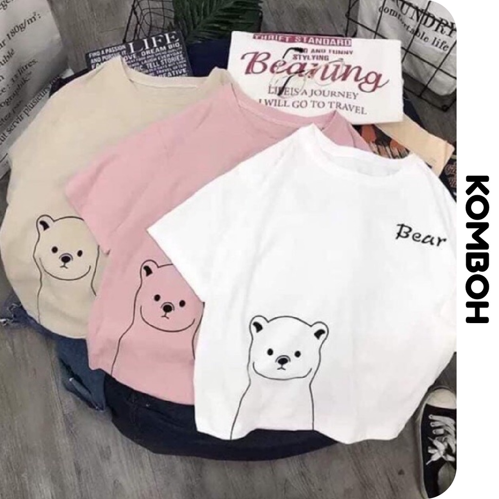 Áo Thun Tay Lỡ KOMBOH Form Rộng Unisex Ulzzang, Áo Phông Nam Nữ GẤU BEAR - A53