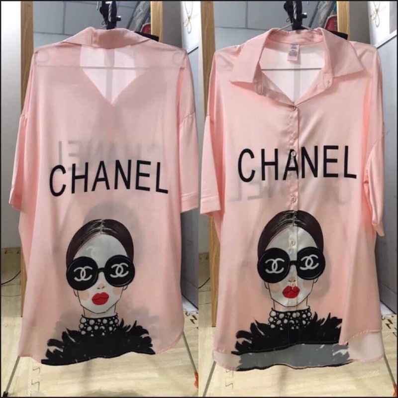 Váy ngủ sơ mi lụa tay lỡ quý cô ,,C H A N E L’’’ đeo kính 21