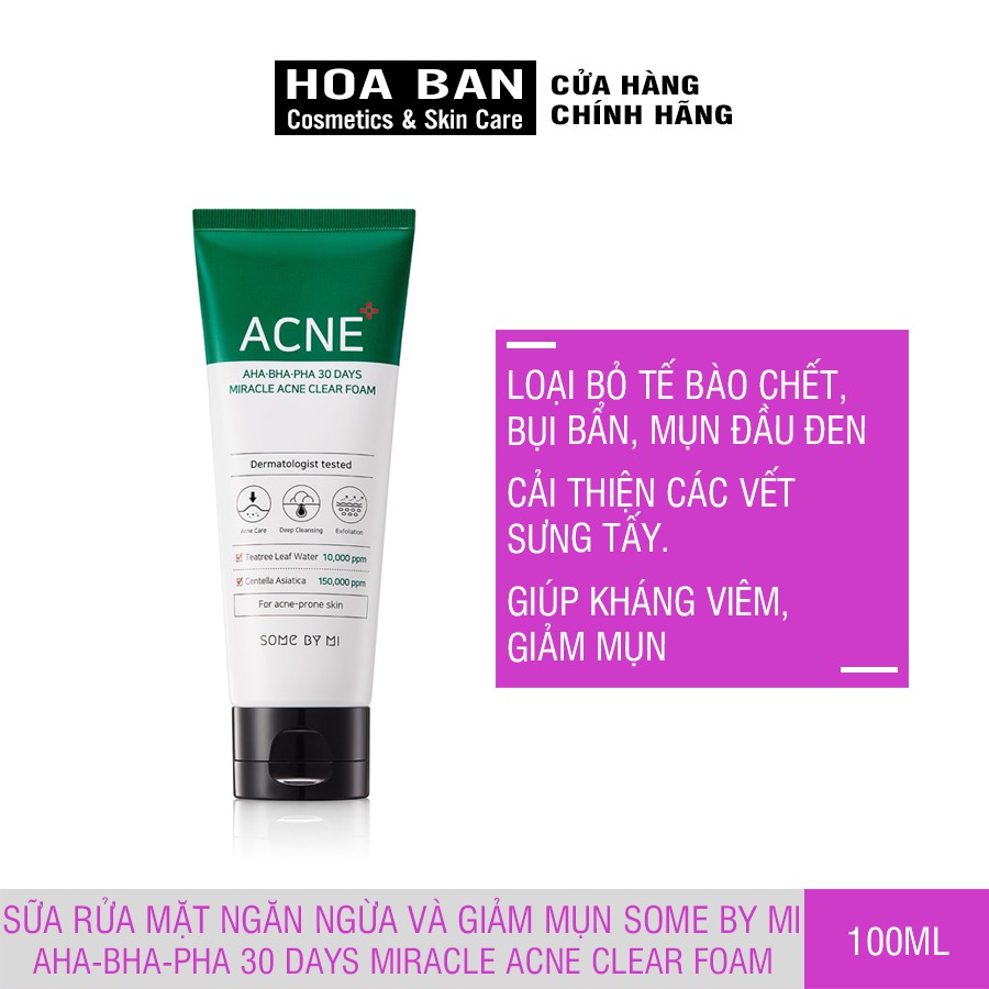 Sữa rửa mặt ngăn ngừa và giảm mụn Some By Mi AHA-BHA-PHA 30 days miracle acne clear foam 100ml - HB0184