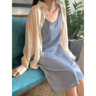 Đầm 2 dây dáng suông full màu freesize