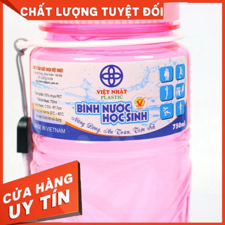Bình nước học sinh, bình nước thể thao Việt Nhật 550-750-900ml giá rẻ. Màu ngẫu nhiên.