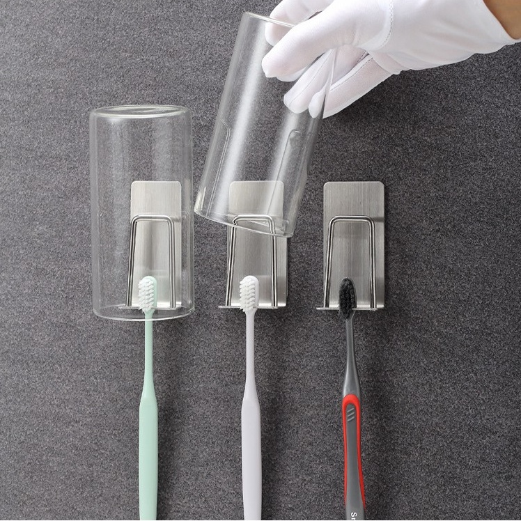 Móc Inox Dán Tường Treo Cốc Bàn Chải Đánh Răng Cao Cấp - Không cần khoan đục