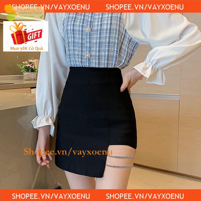 chân váy xẻ đùi phối dây xích mt1073 vayxoenu sang chảnh, sành điệu | BigBuy360 - bigbuy360.vn