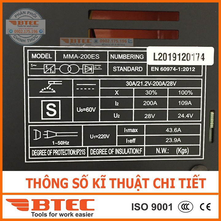 Máy hàn que điện tử mini Btec MMA 200ES, bảo hành 12 tháng