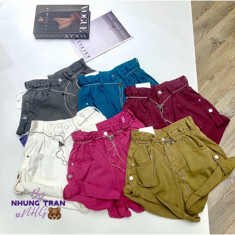 Quần sooc trơn xắn gấu kèm xích PD (hàng QC )