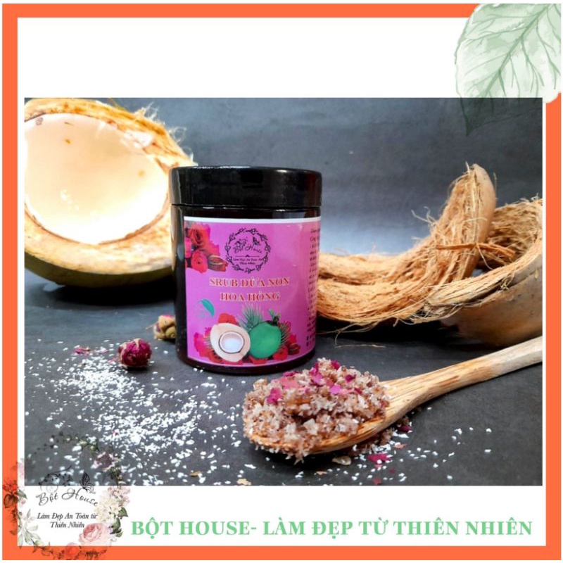 SRUB DỪA NON HOA HỒNG HANDMADE NHÀ BỘT