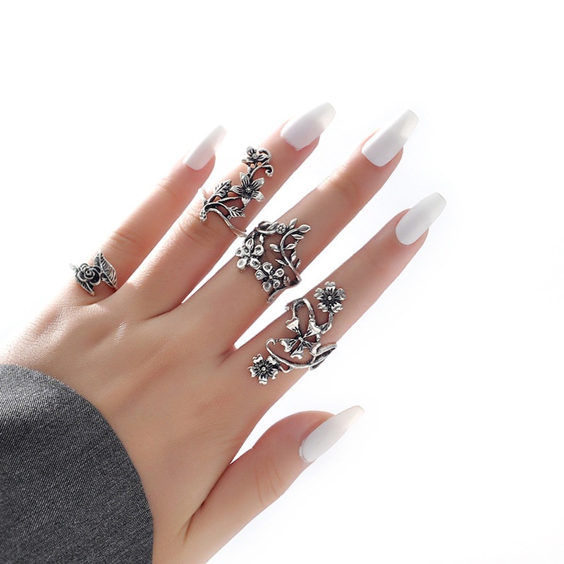 Set 4 Nhẫn Đeo Khớp Ngón Tay Nhiều Màu Sắc Phong Cách Bohemia