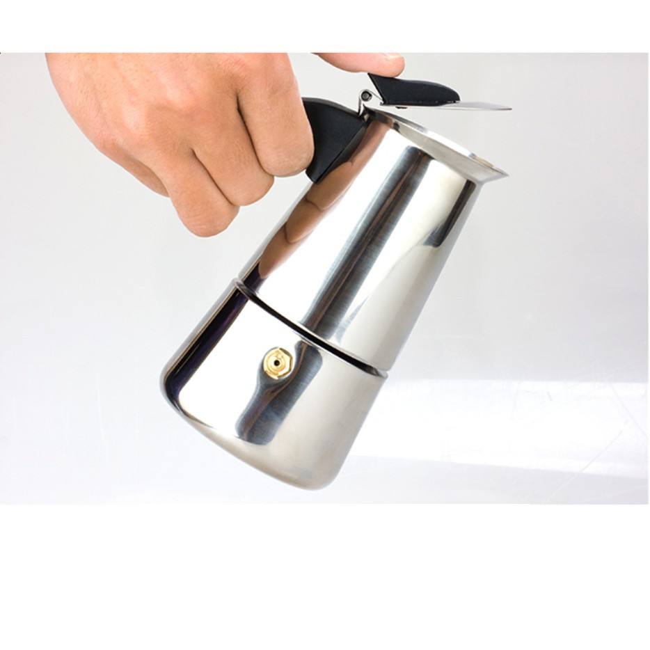 BÌNH PHA CAFE 200ml INOX Ấm pha cà phê 200ml moka pot express 4 tách - Ấm pha cà phê 200ml inox S.T