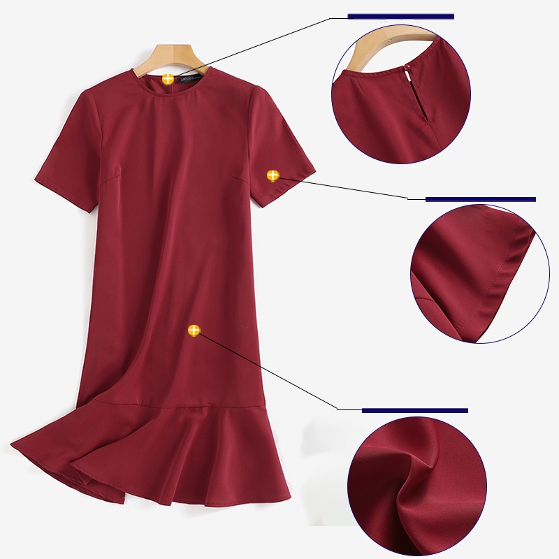 Đầm midi Zanzea tay ngắn dáng rộng màu trơn hợp thời trang cho nữ