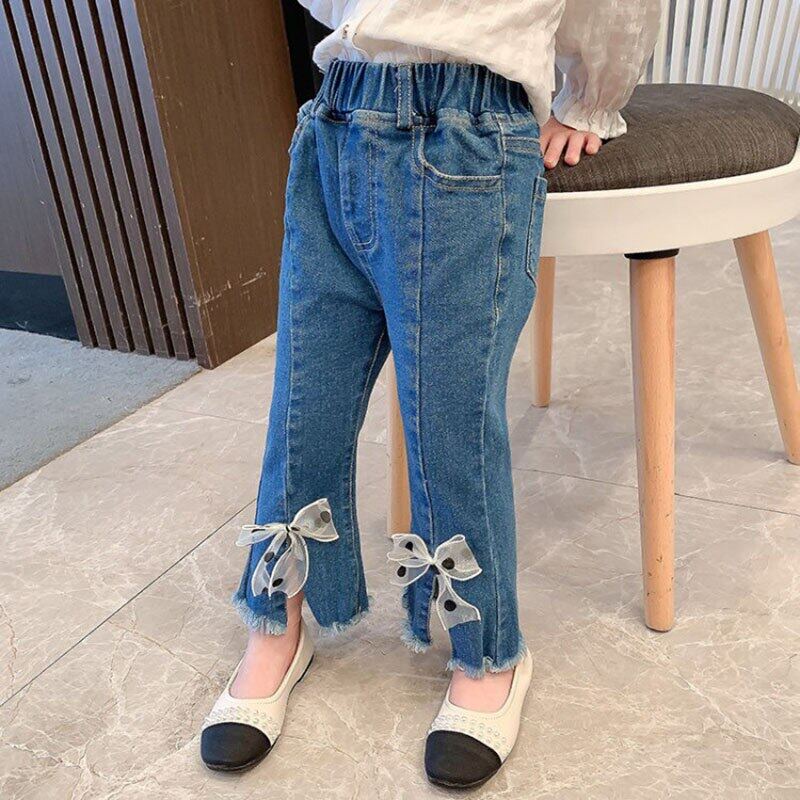Quần Jeans Lửng Phối Nơ Xinh Xắn Cho Bé Gái 1-5 Tuổi