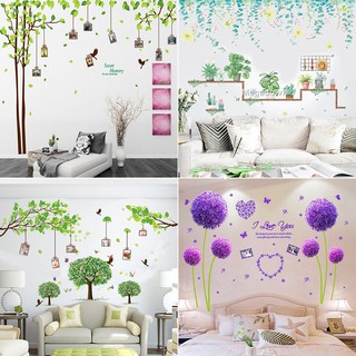 Decal dán tường chậu cây xanh, cây lá xanh dán tường