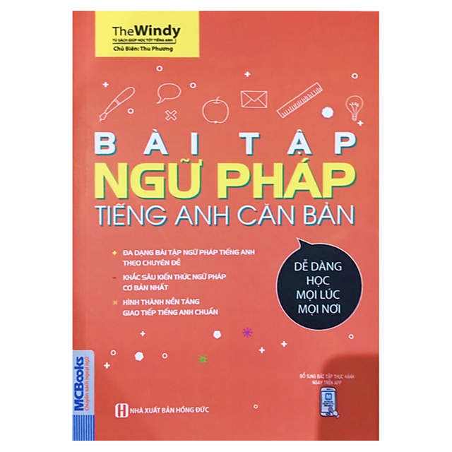 Sách - Bài Tập Ngữ Pháp Tiếng Anh Căn Bản (Bìa Cam) Tặng Video Hack Não 6000 từ vựng tiếng Anh