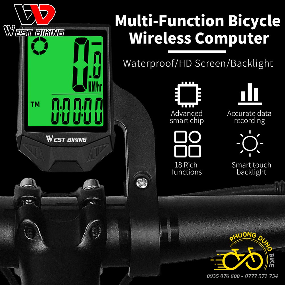 Đồng hồ đo tốc độ xe đạp không dây WEST BIKING BC18-L có đèn nền