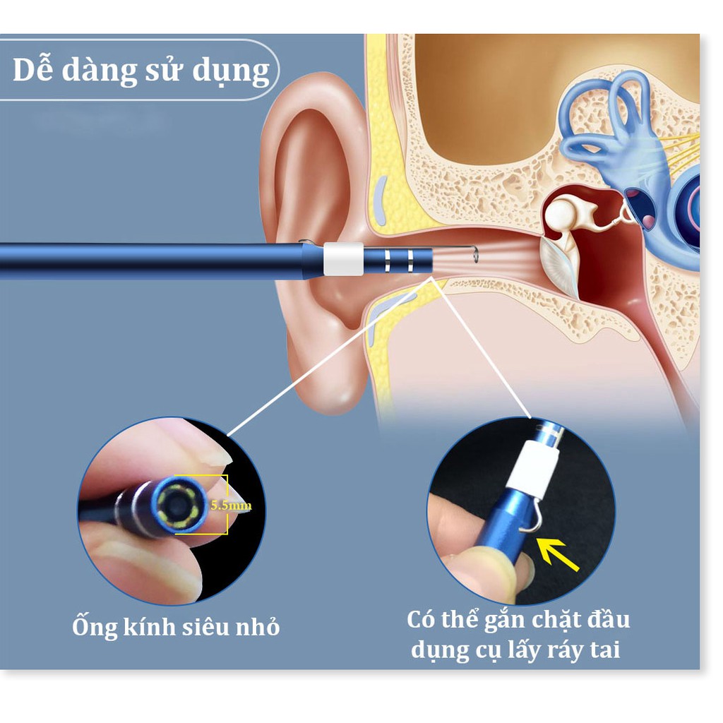 Lấy Ráy Tai Camera ✔️Chính Hãng✔️ 3 trong 1 có đèn LED, Nội Soi Tai Mũi Họng, Có Kết Nối Với Điện Thoại, Máy Tính
