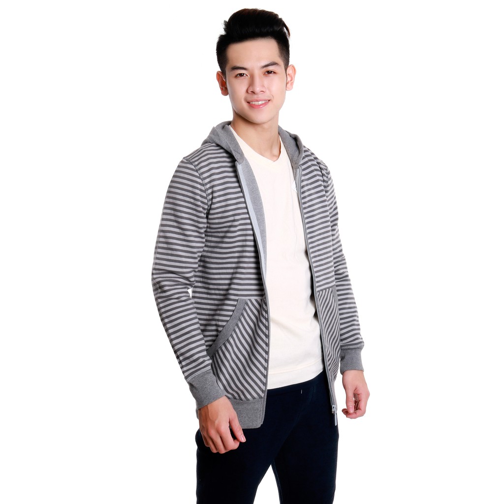 Áo khoác nam Narsis D4118 màu ghi kẻ mũ liền