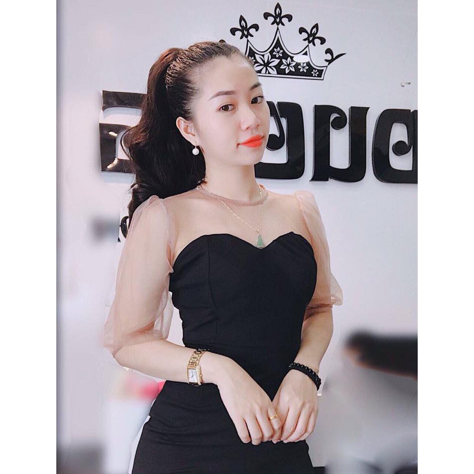 Đầm công sở ôm body phối tay lưới | BigBuy360 - bigbuy360.vn