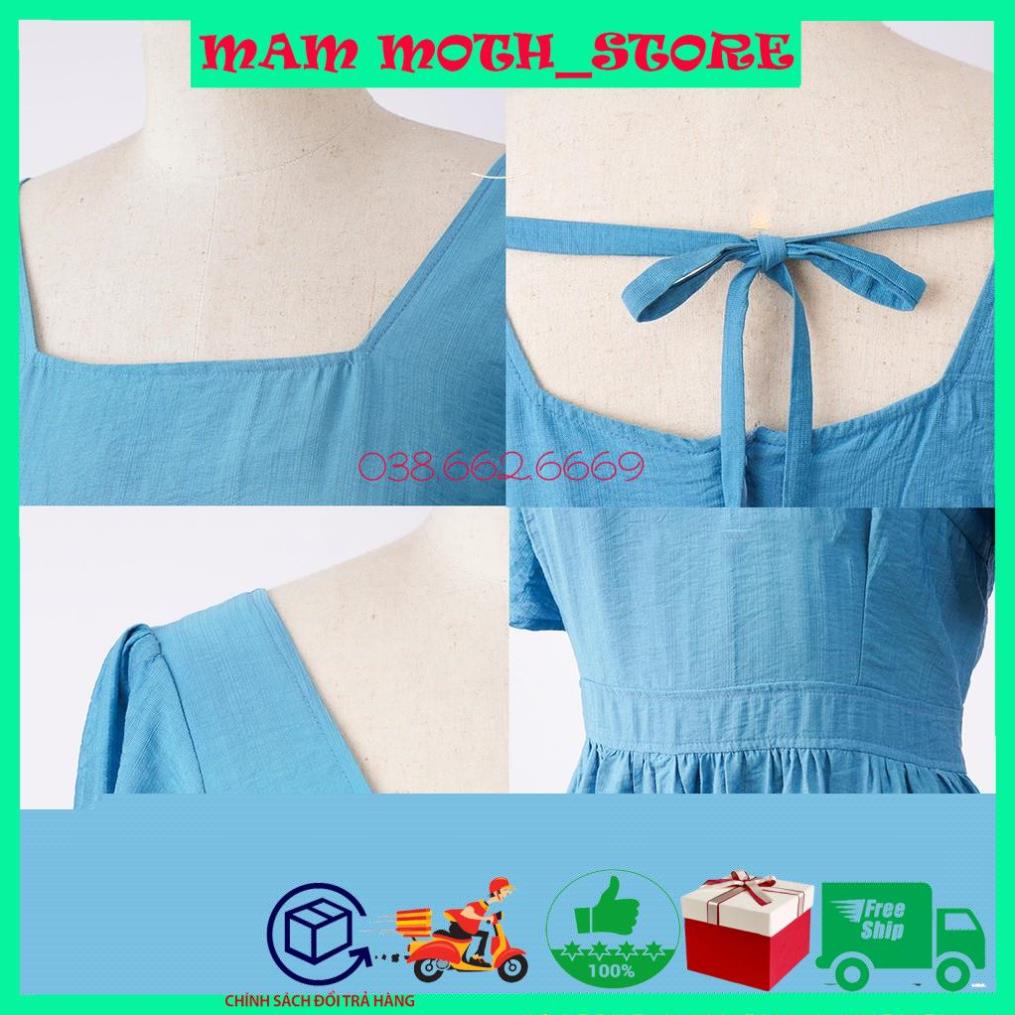 Váy xòe babydoll nữ MAMMOTH thiết kế tay bồng phối cổ vuông thắt nơ sau trẻ trung MAM MOTH_STORE