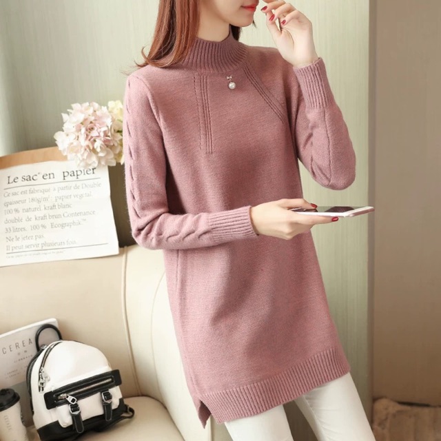 Áo len dáng dài xẻ cạnh