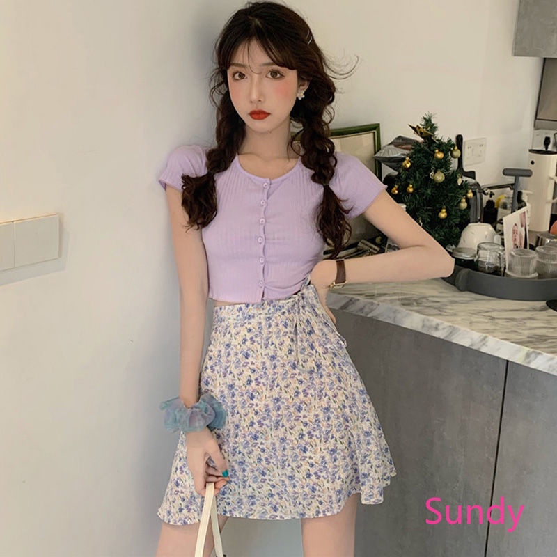 Set Áo Khoác Cardigan Và Chân Váy In Hoa Cho Nữ