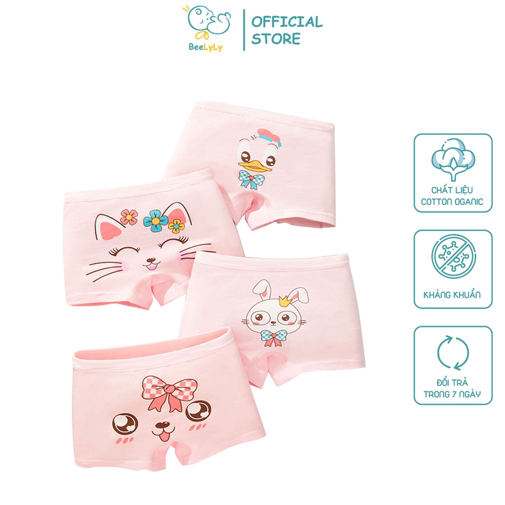 Quần chip cho bé gái BeeLyly chất liệu cotton organic mềm mịn kháng khuẩn, Quần lót bé gái 10-30kg A1