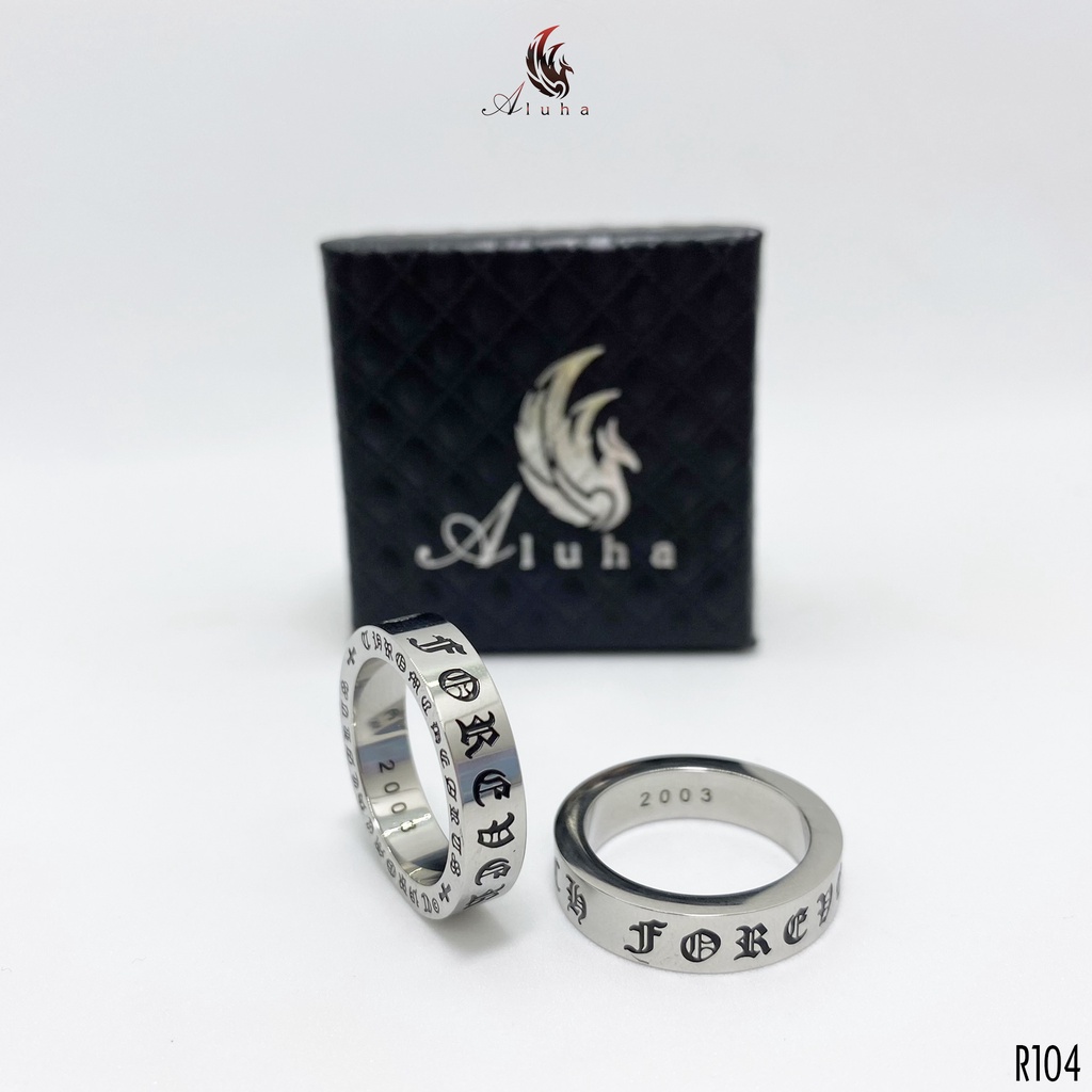 Nhẫn Titan không rỉ Chrome Heart Forever 2003 họa tiết hoa Iris chữ khắc nét căng - R104 - Aluha