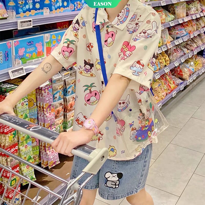 SANRIO Áo Thun Tay Ngắn Dáng Rộng In Họa Tiết Hoạt Hình My Melody Hello Kitty Cinnamoroll Dễ Thương Thời Trang Mùa Hè Cho Bé