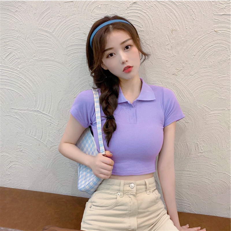 Áo croptop Polo, Áo thun nữ dáng croptop ôm tay ngắn cổ đức, croptop Polo nữ ngắn tay