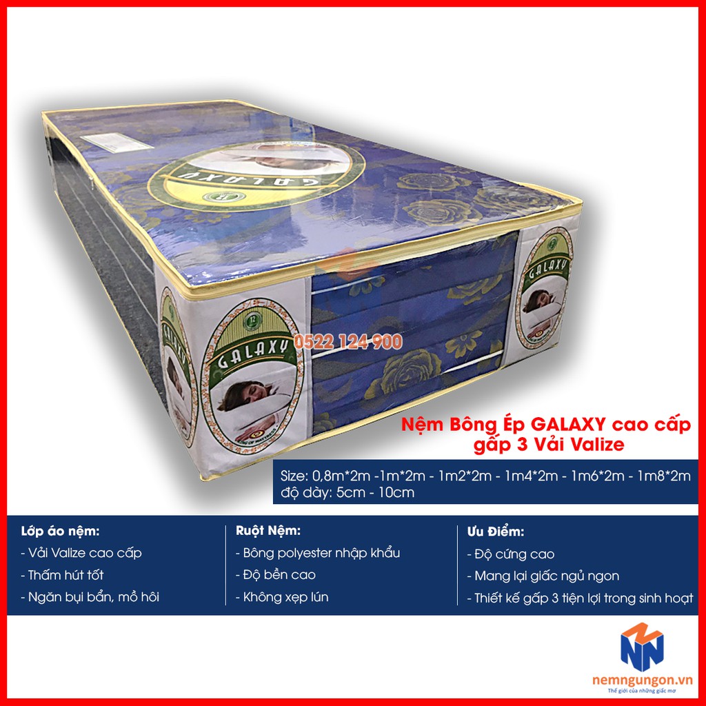 Nệm Bông ép Galaxy cao cấp gấp 3 - Vải Valize - Dày 5cm - Phạm Thanh [Đủ size] - Bảo hành 07 năm