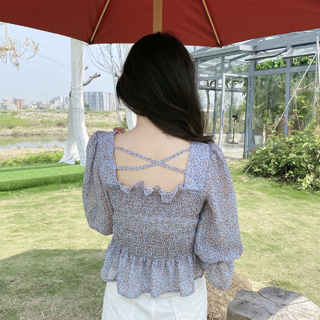 [Mã FAMAYWA giảm 10K đơn 50K] Áo Kiểu Cổ Vuông In Hoa Thiết Kế Quyến Rũ Dành Cho Nữ | BigBuy360 - bigbuy360.vn