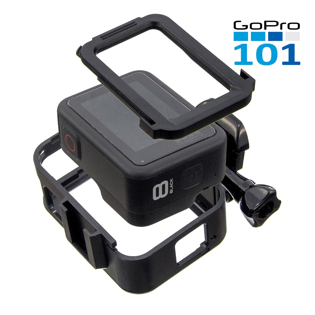 Case Thép CNC / Khung Nhựa bảo vệ cho Gopro 8 có chân ngàm hotshoe gắn phụ kiện media - GoPro101