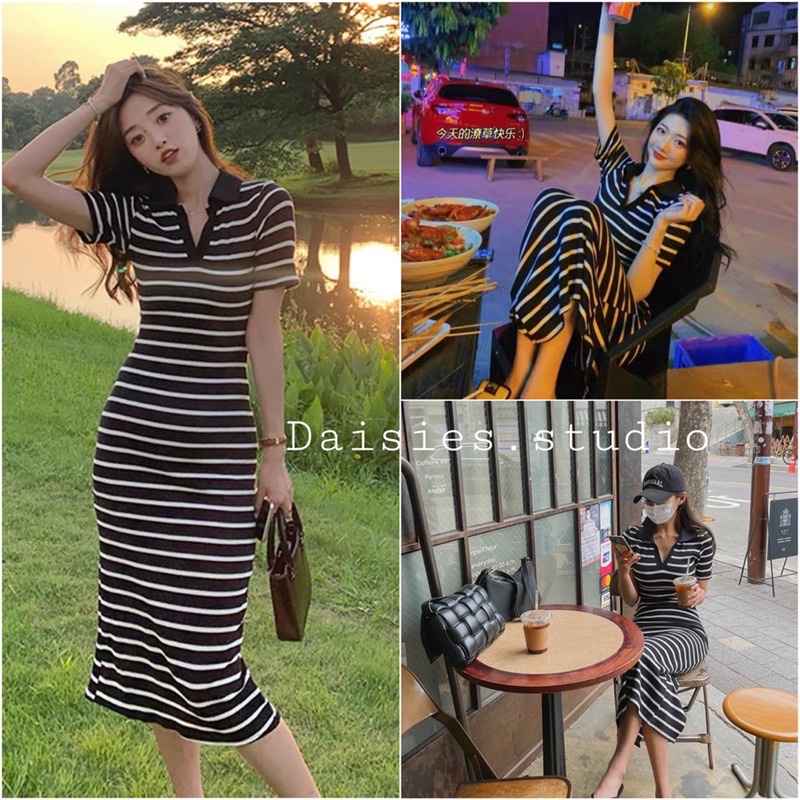 Váy Polo body Za.ra Kẻ Sọc Ngang - Đầm Polo dáng mãi xinh xắn Ulzzang style