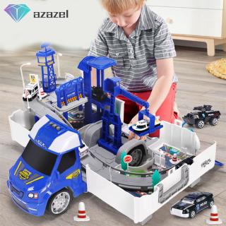 2 in1 Railway Racing Tracks Electric Car Toys Parking Lot with Light Music Assemble Container Truck