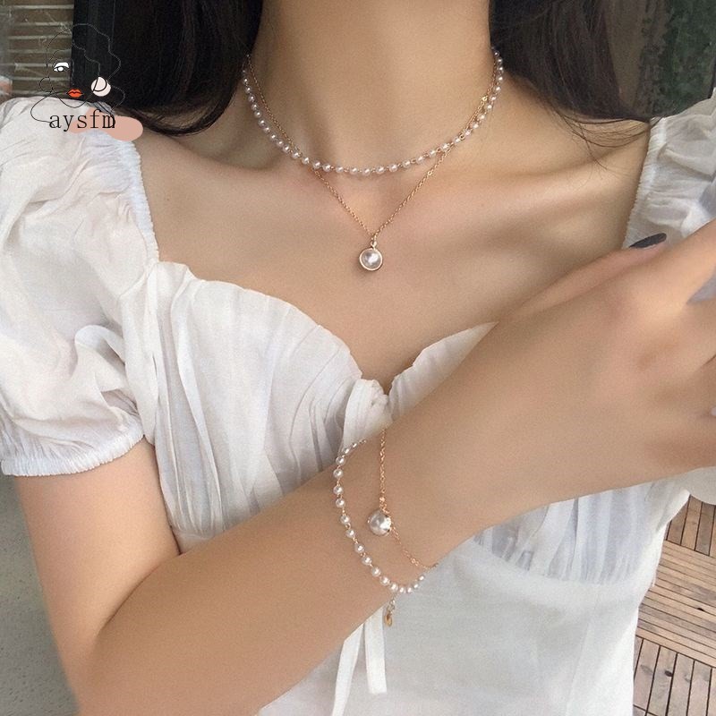 Vòng cổ Nhiều Lớp Đính Ngọc Trai Nhân Tạo Thời Trang