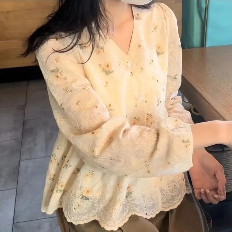 Áo Sơ Mi Dài Tay Thêu Hoa Phong Cách Pháp Cho Nữ