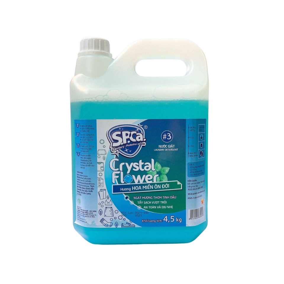 Nước Giặt Quần Áo Thơm Lâu SPCa 4.5Kg Cao Cấp Sạch Nhanh, Mềm Vải, Lưu Hương Lâu, Không Hại Da Tay