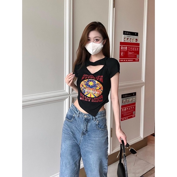 Áo thun croptop vạt chéo Sunshine