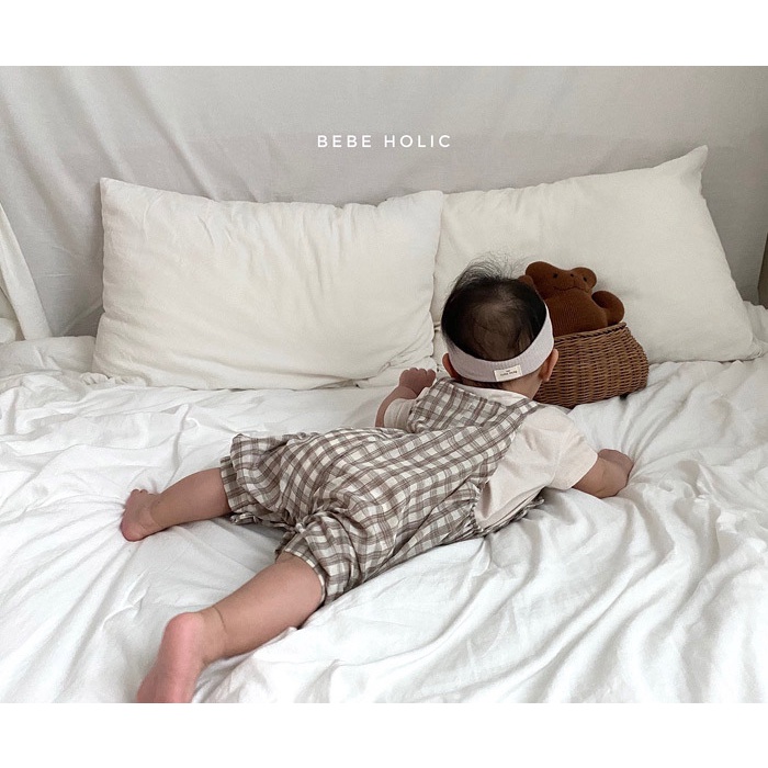 Set Áo Thun Sát Nách Và Quần Yếm Họa Tiết Sọc Caro Dễ Thương Phong Cách Hàn Quốc Cho Bé Gái
