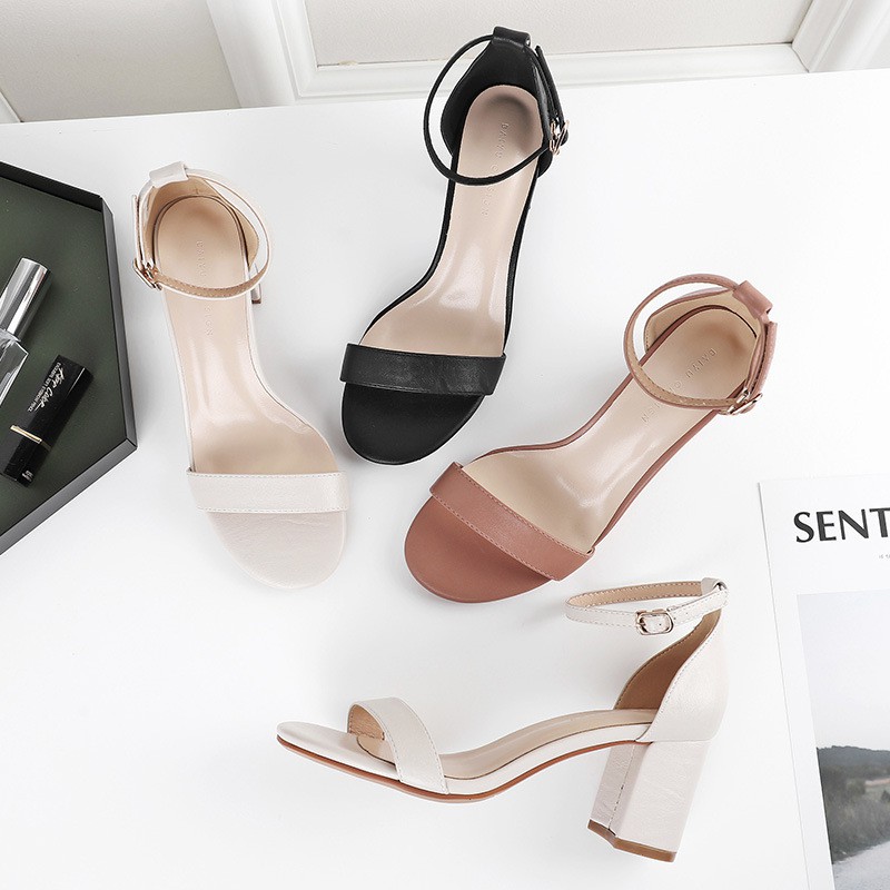 Sandal nữ cao gót gót vuông 6cm da xịn, lót mềm. Dép nữ cao gót.