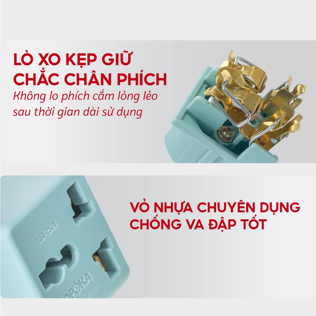 Ổ chia điện đầu nối thông minh P15 SOPOKA 1 chia 2 cửa có ổ cắm 3 chấu tiện lợi